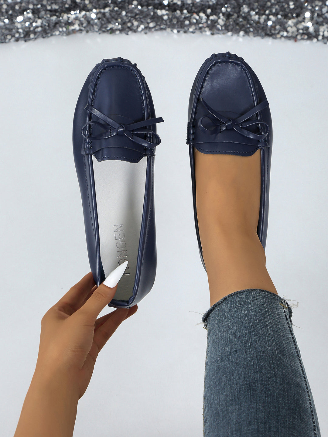 Damen Mokassins mit elegantem Schleifenakzent und weicher Sohle EB
