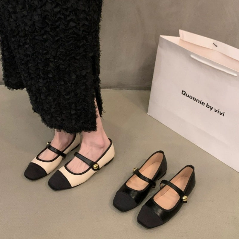 Damen elegante Ballerinas mit modischem Riemchen und dekorativem Knopf EB