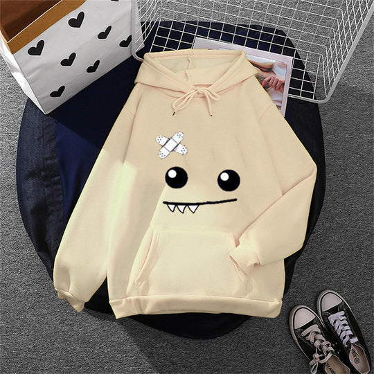 Damen nan Kapuzenpullover mit verspieltem Monstergesicht, Bandagen-Applikation und Kängurutasche EB