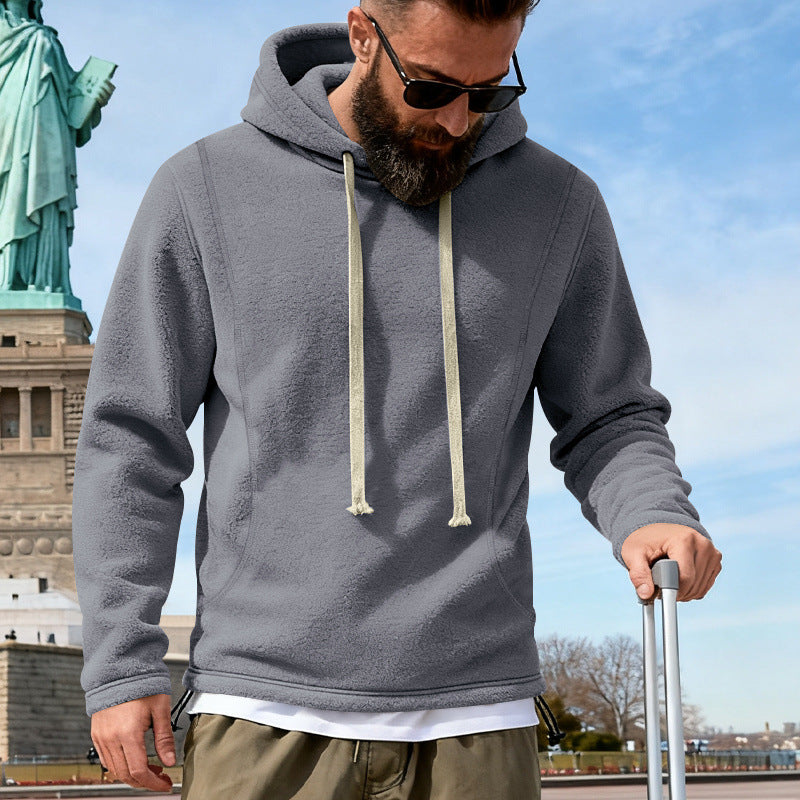 Herren Fleece-Hoodie mit Teddystruktur, Kapuze und entspannter Passform EB