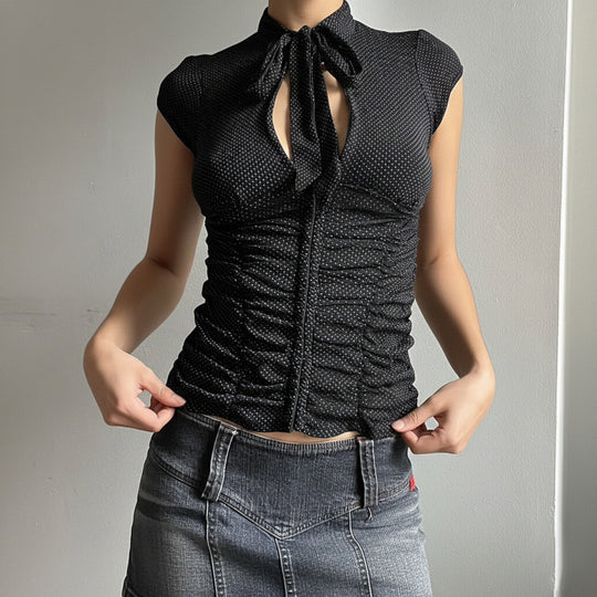 Damen Elegantes Rüschenshirt mit schickem Bindeband EB