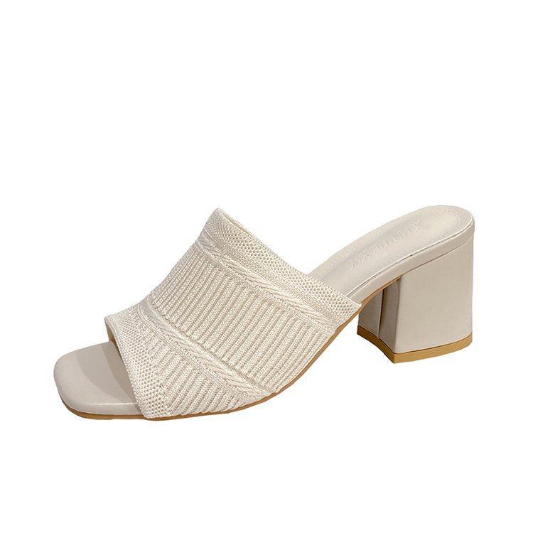 Damen elegante Mules mit strukturiertem Obermaterial und Blockabsatz EB