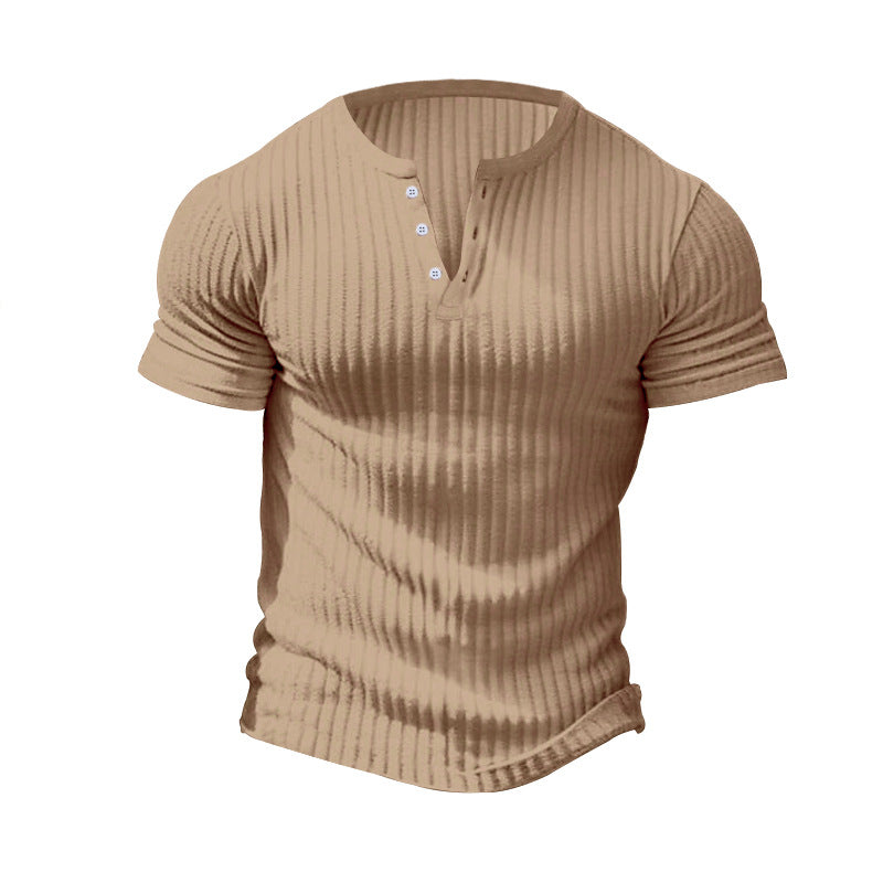 Herren nan eng anliegendes Kurzarm-Henleyshirt mit Rippenstruktur und kurzer Knopfleiste EB