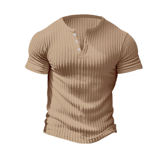 Herren nan eng anliegendes Kurzarm-Henleyshirt mit Rippenstruktur und kurzer Knopfleiste EB