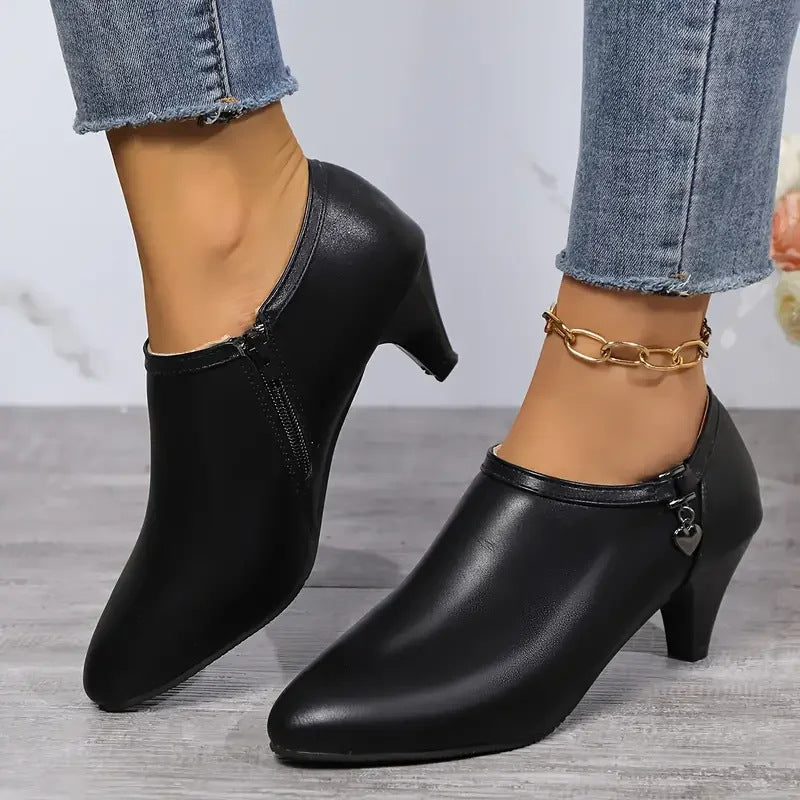 Damen elegante Stiefeletten mit Reißverschluss und schickem Absatz EB