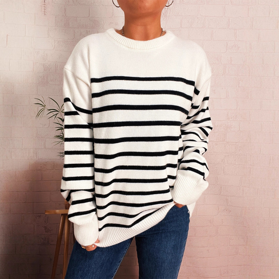 Damen lässiger gestreifter Pullover mit modernem Schnitt EB