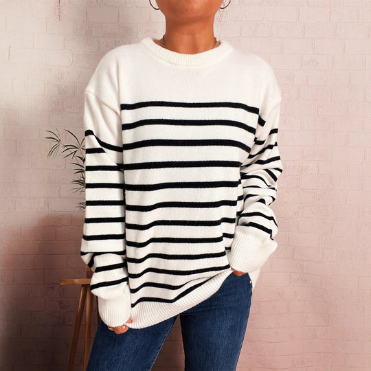 Damen lässiger gestreifter Pullover mit modernem Schnitt EB
