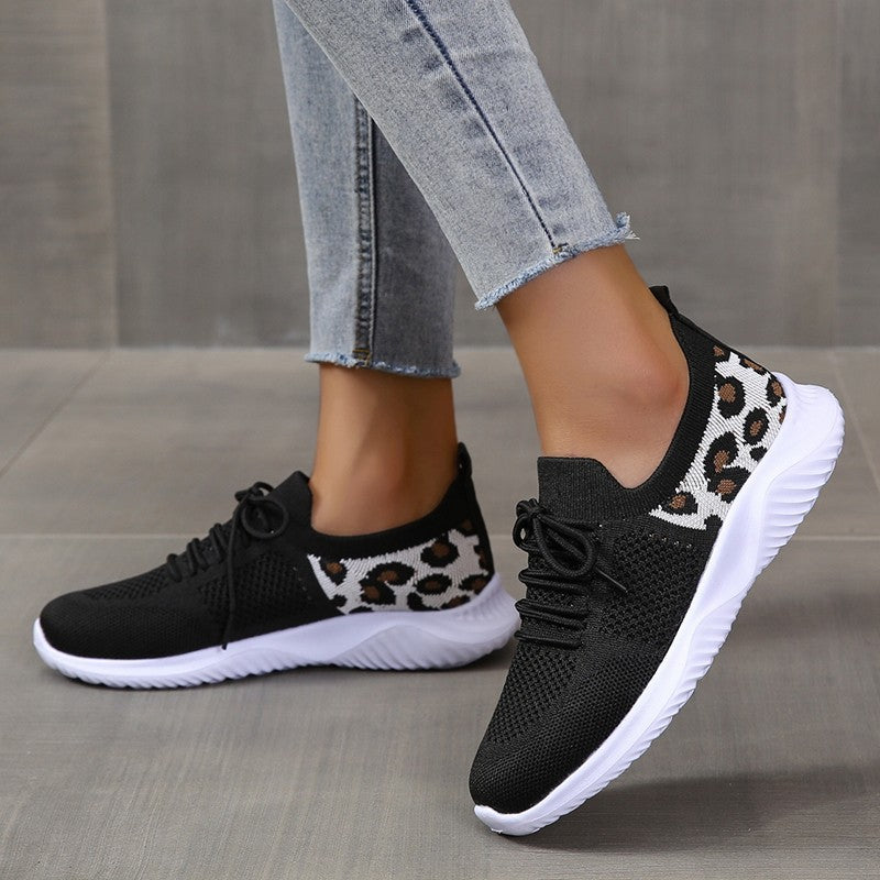 Damen Sportliche Sneakers mit atmungsaktivem Mesh-Obermaterial und modischem Leopardenmuster EB