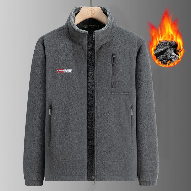 Herren Thermo-Fleecejacke mit Sherpa-Innenfutter, Stehkragen und Reißverschlusstaschen EB