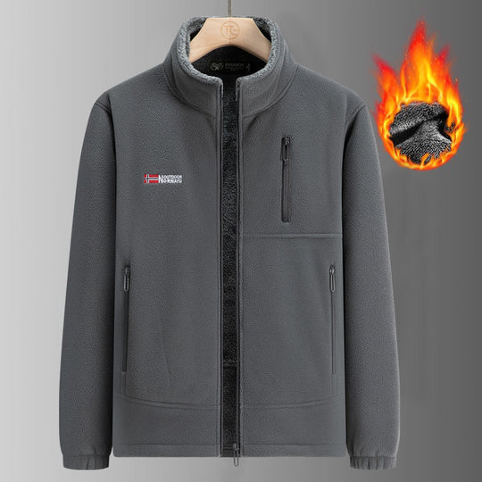 Herren Thermo-Fleecejacke mit Sherpa-Innenfutter, Stehkragen und Reißverschlusstaschen EB