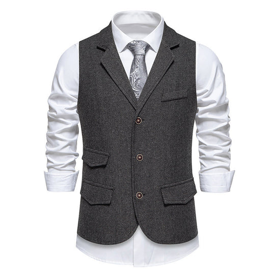 Herren elegante Anzugweste im klassischen Herringbone-Design mit praktischen Taschen EB 1758809564