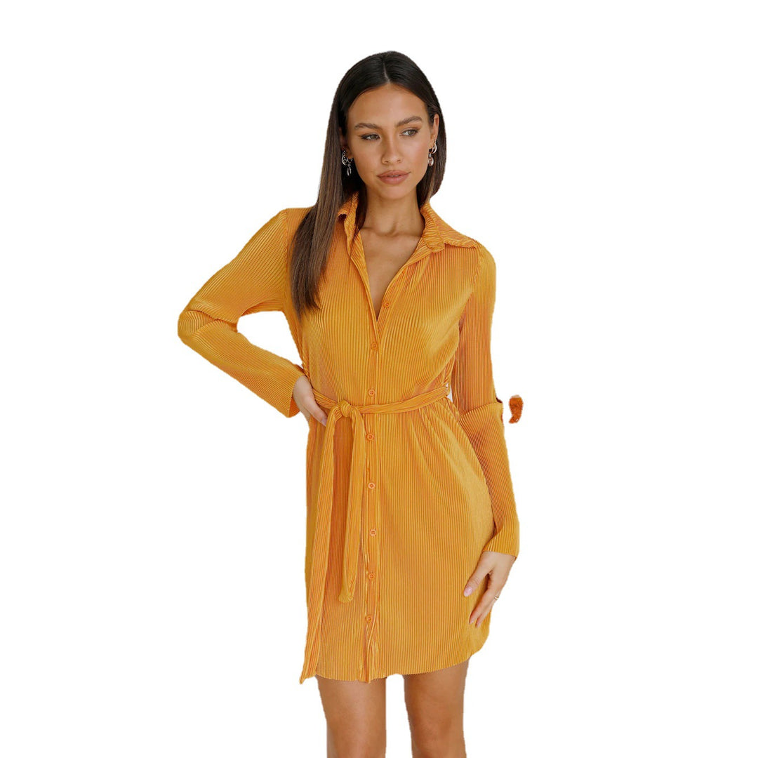Damen Hemdblusenkleid mit taillierbarem Gürtel und feinem Strukturdesign EB