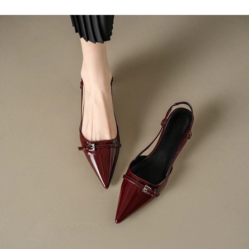 Damen Slingback Pumps mit spitzem Design und glänzender Oberfläche EB