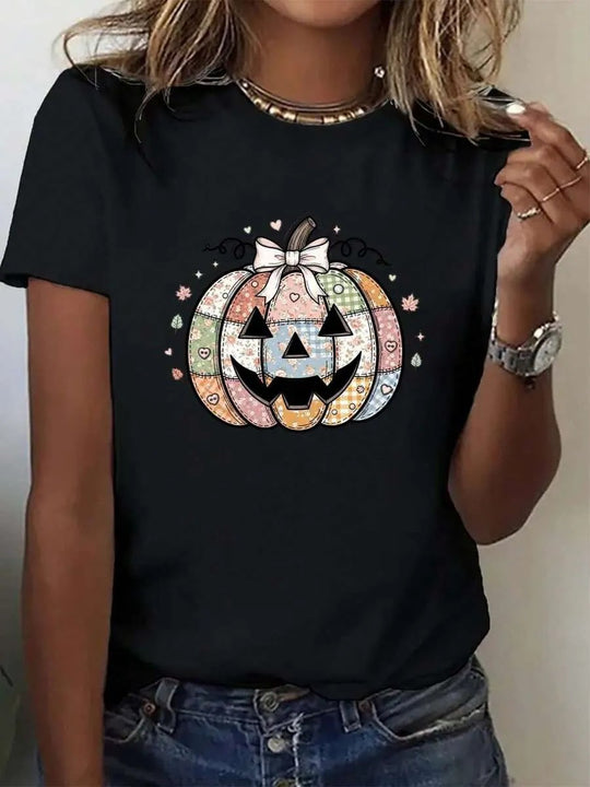 Damen T-Shirt mit stylischem Kürbis-Motiv und aufregendem Animal-Print EB
