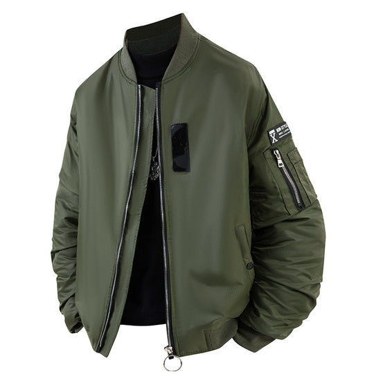 Men's  modern aviator-style bomber jacket with insulated lining zip sleeve utility pocket and O-ring zip EB