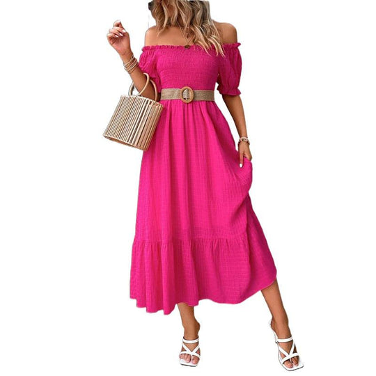 Damen Off-Shoulder Maxikleid mit voluminösen Ärmeln und fließendem Schnitt EB
