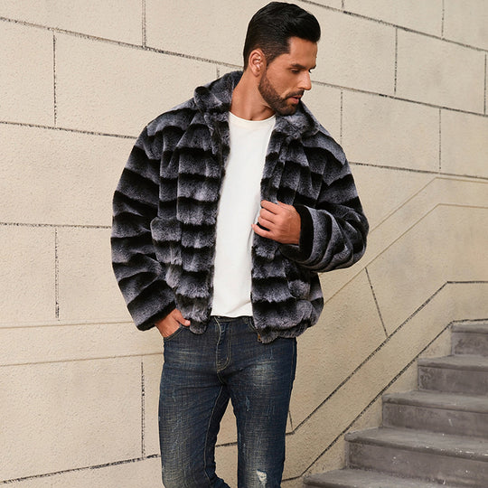 Herren Modische Kunstpelzjacke mit gestreiftem Design EB