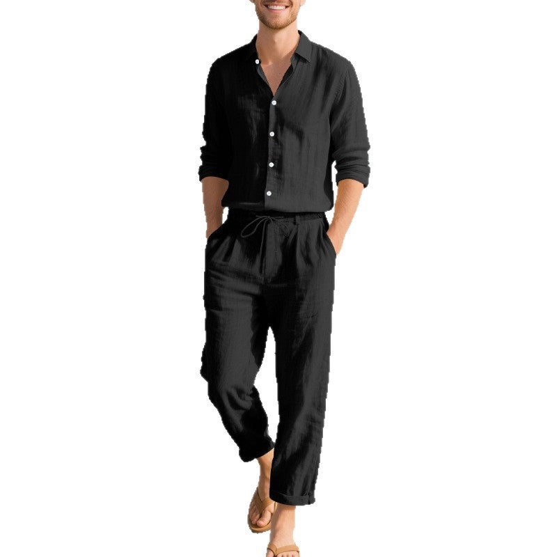 Herren lässige Leinen-Hose mit verstellbarem Kordelzug und modernem Schnitt EB