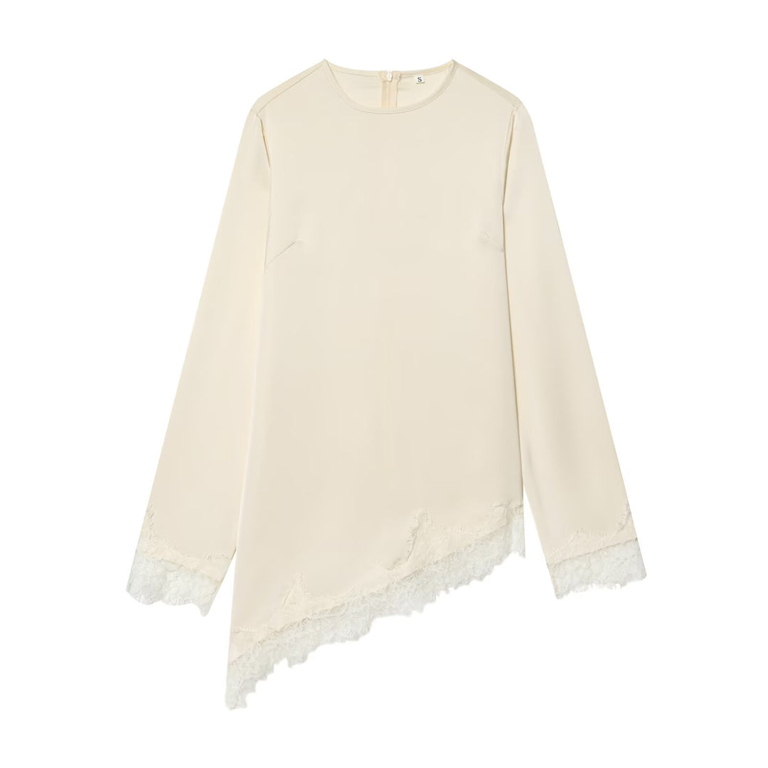 Damen asymmetrisches Blusenshirt mit Spitzenverzierung EB