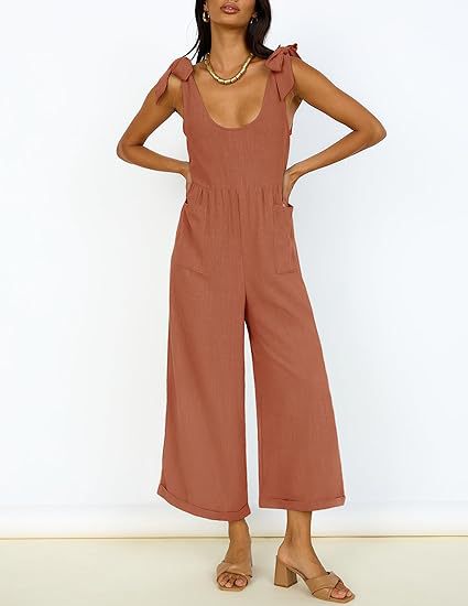 Damen Lässiger Jumpsuit mit verstellbaren Trägern und weitem Bein EB