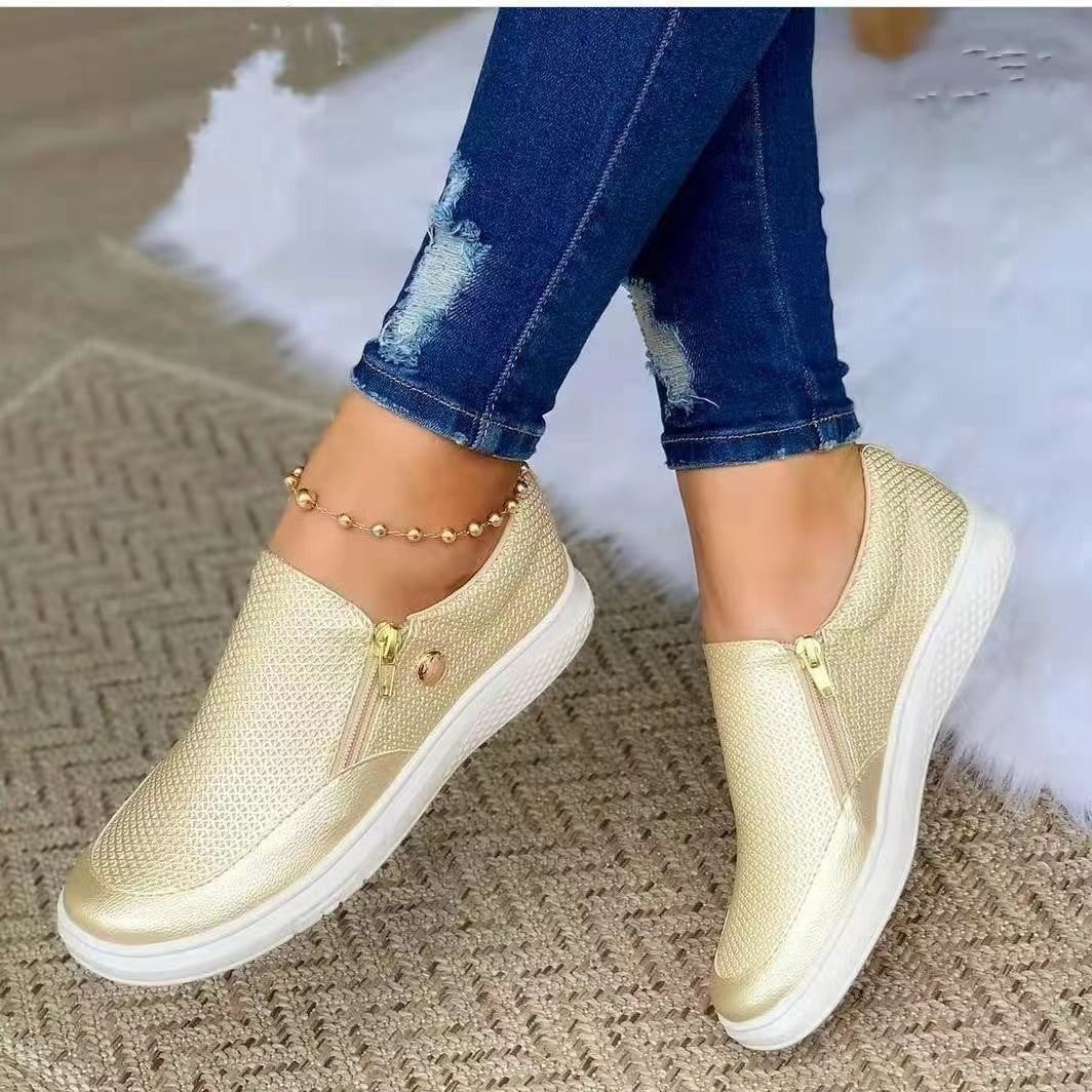 Damen Slip-On Sneakers mit seitlichem Reißverschluss und atmungsaktiver Textur EB