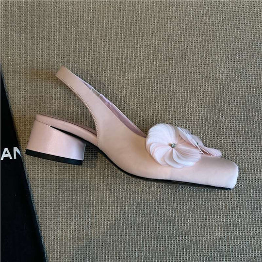 Damen Slingback Schuhe mit floralen Applikationen und komfortablem Absatz EB