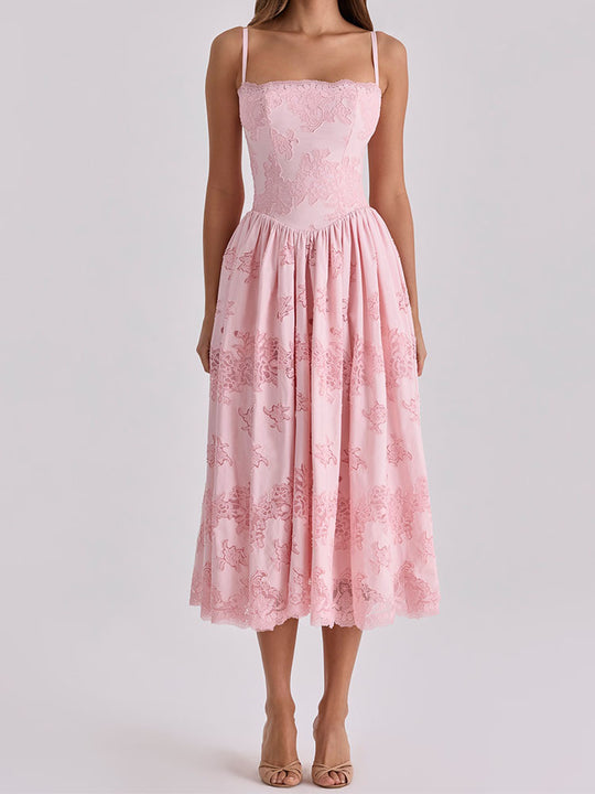 Damen Elegantes Maxikleid mit zarten Spitzenapplikationen EB