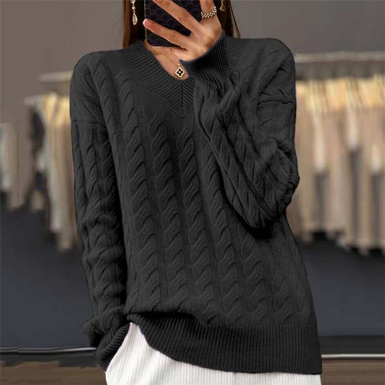 EB | Strickpullover mit Flechtmuster und V-ausschnitt Acryl Weich und Warm