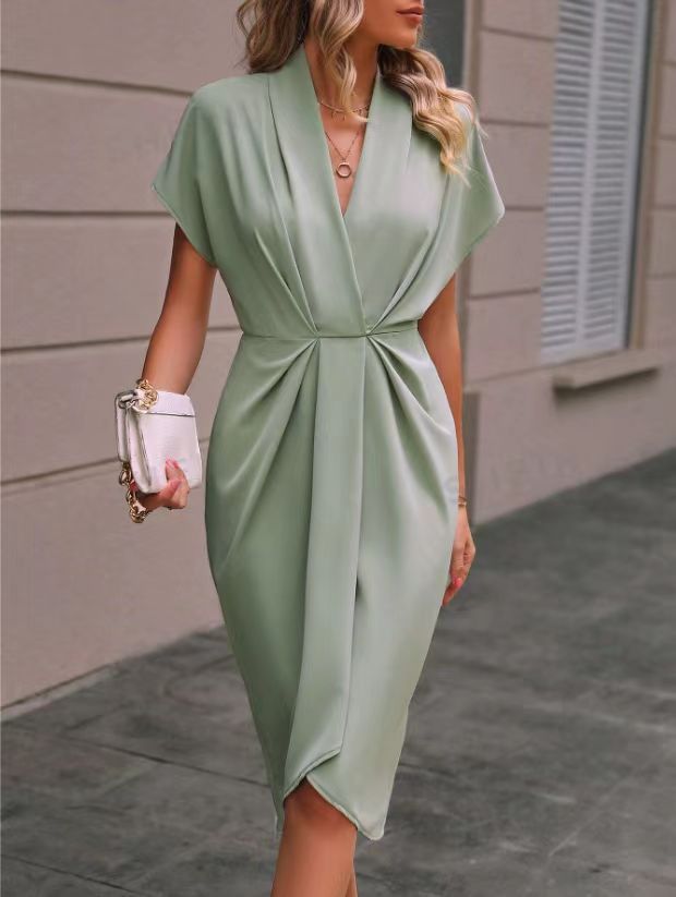 Damen Wickelkleid mit elegantem V-Ausschnitt und Drapierung EB