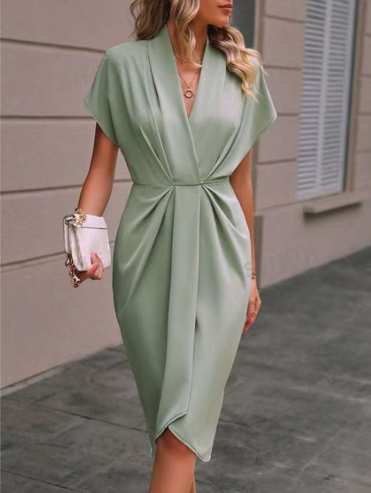 Damen Wickelkleid mit elegantem V-Ausschnitt und Drapierung EB