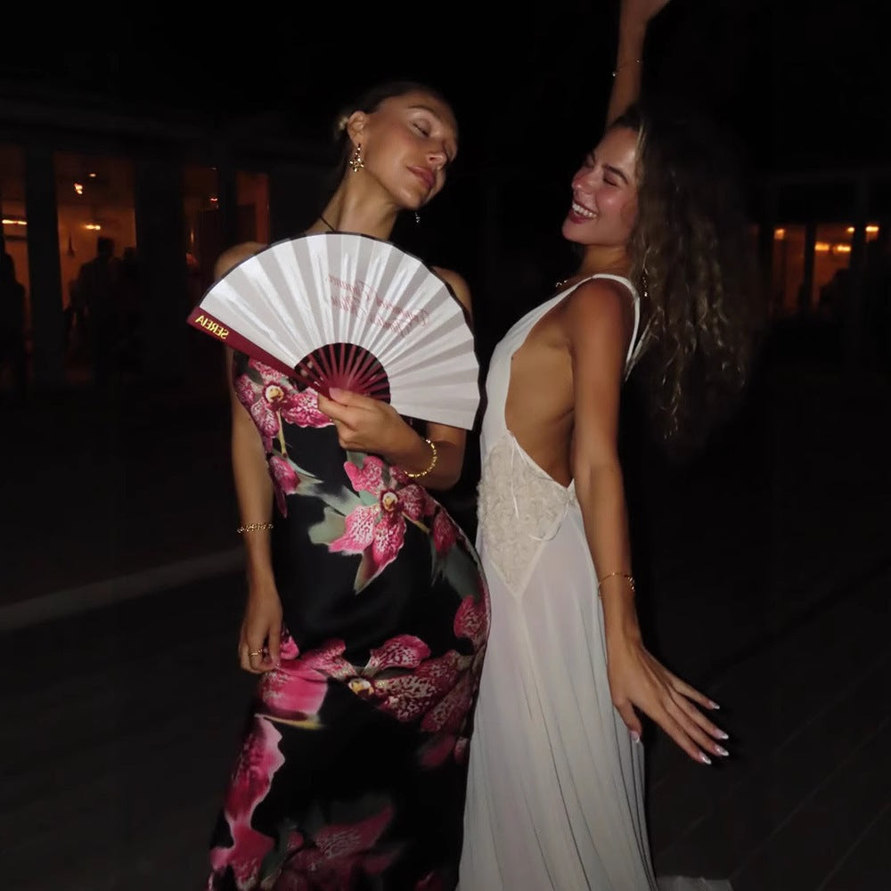 Damen Maxikleid mit floralem Seiden-Effekt und feinen Spaghettiträgern EB