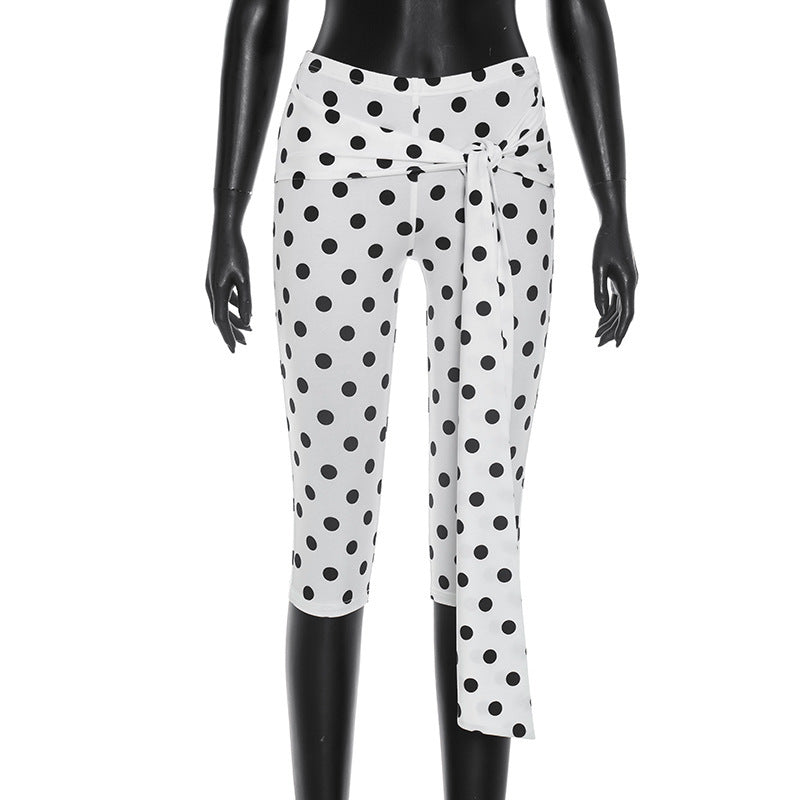Damen Polka-Dot Culottes mit elegantem Bindegürtel EB