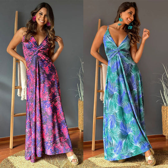 Damen Maxikleid mit verführerischem V-Ausschnitt und eleganter Drapierung EB