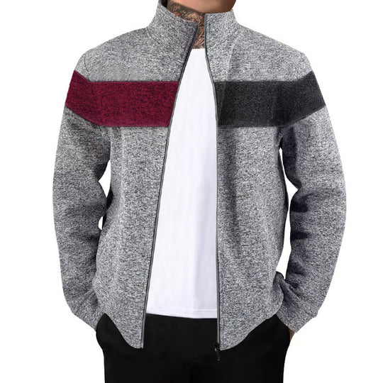 Herren sportlicher Stehkragenpullover mit kontrastierenden Farbbereichen und hochwertiger Baumwolle EB