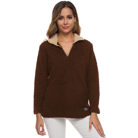 Damen kuscheliger Fleece-Pullover mit hohem Kragen und Reißverschluss EB