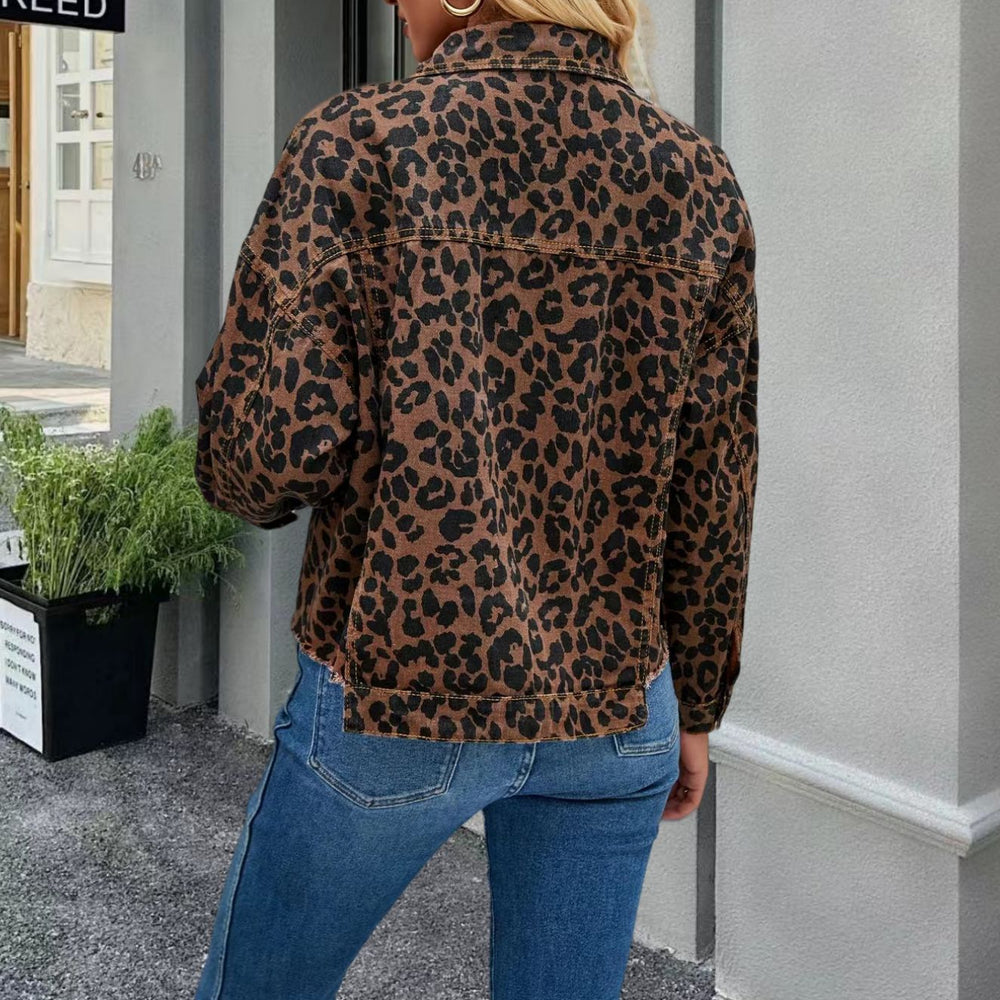 Damen Jeansjacke mit Leopardenmuster und lässigem Schnitt EB