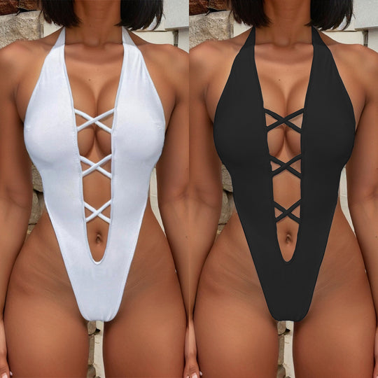 Damen erotischer Monokini mit raffiniertem Schnürdesign EB