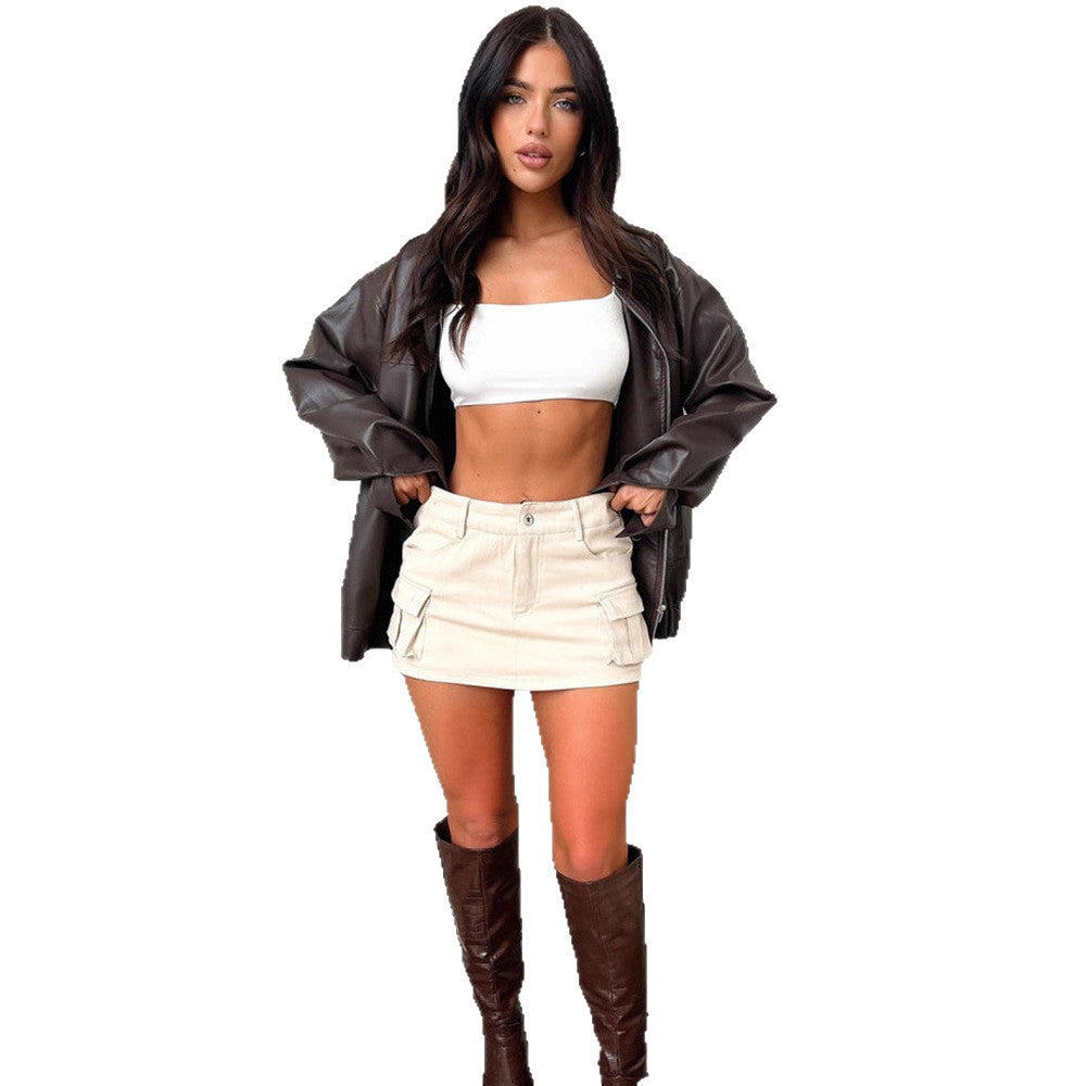 Damen Modische Kunstlederjacke im lässigen Schnitt EB