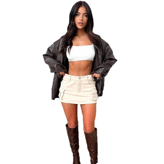 Damen Modische Kunstlederjacke im lässigen Schnitt EB