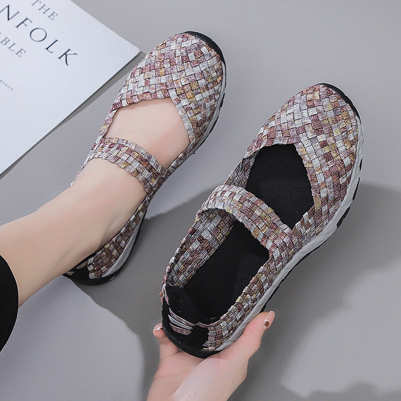 Damen Bequeme und luftige Ballerinas mit elastischem Riemen EB