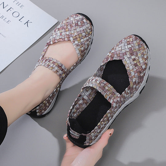Damen Bequeme und luftige Ballerinas mit elastischem Riemen EB