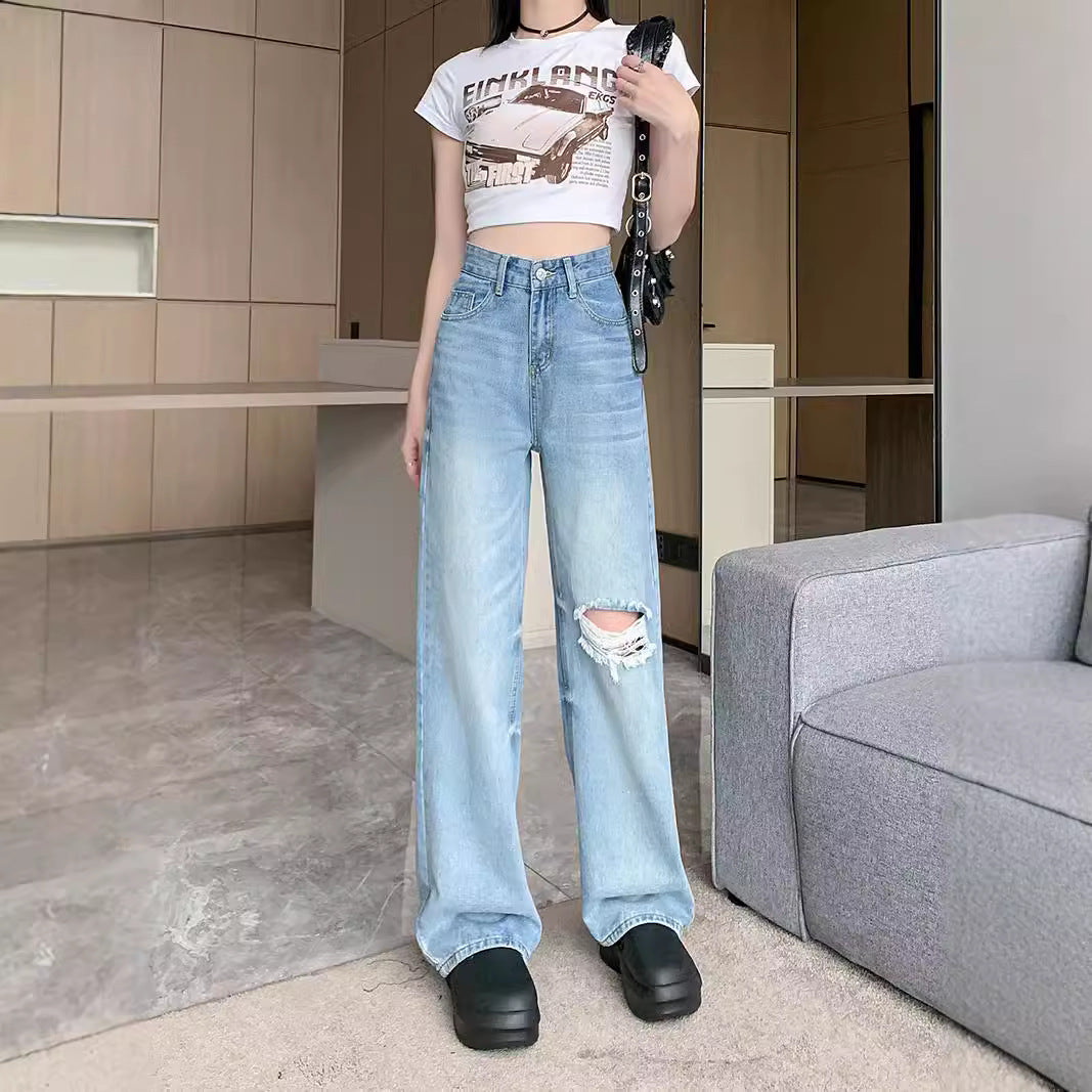 Damen Weit geschnittene Destroyed Jeans im lässigen Vintage-Stil EB