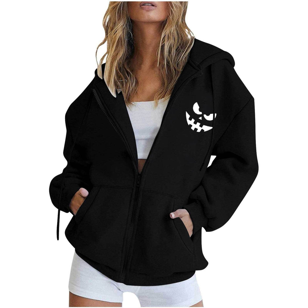 Damen nan oversized Kapuzenjacke mit Frontreißverschluss, Kängurutaschen und stilisiertem Sonnenblumenprint EB