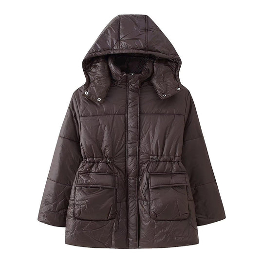 Damen gesteppte Übergangsjacke mit Kapuze und praktischen Taschen EB