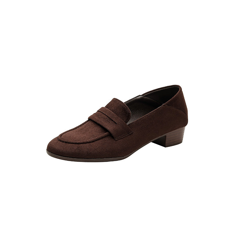 Damen modische Wildleder-Mokassins mit bequemem Blockabsatz EB
