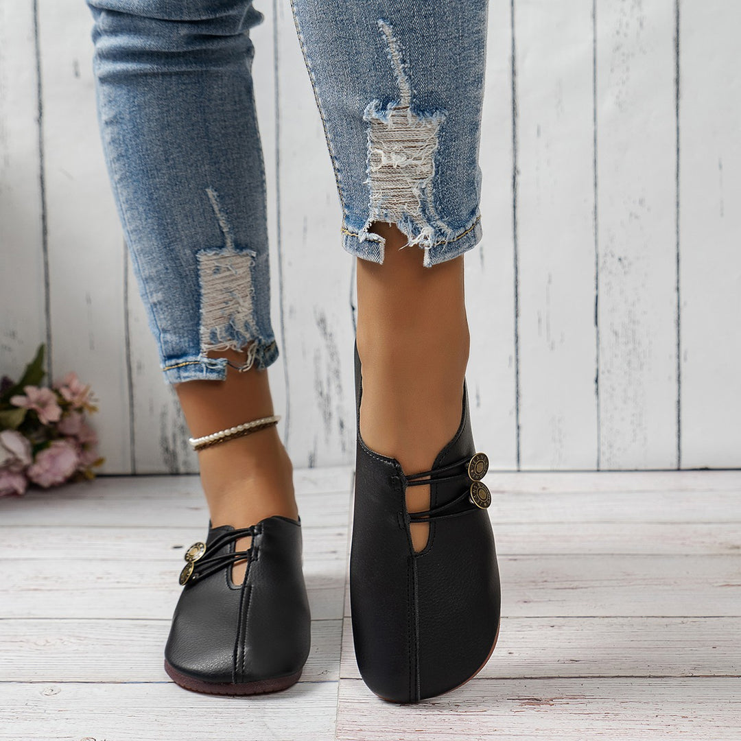 Damen nan weiche Lederoptik Slipper mit elastischer Schnürung und ergonomischer Komfortsohle EB
