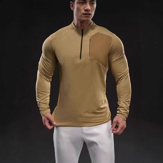 Herren Atmungsaktives Funktions-Langarmshirt mit kurzem Reißverschluss und Slim‑Fit EB