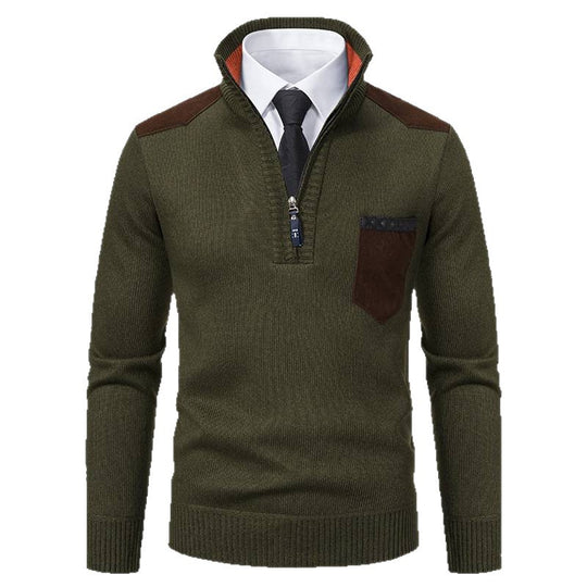 Herren eleganter Strickpullover mit Kragen und Taschen EB