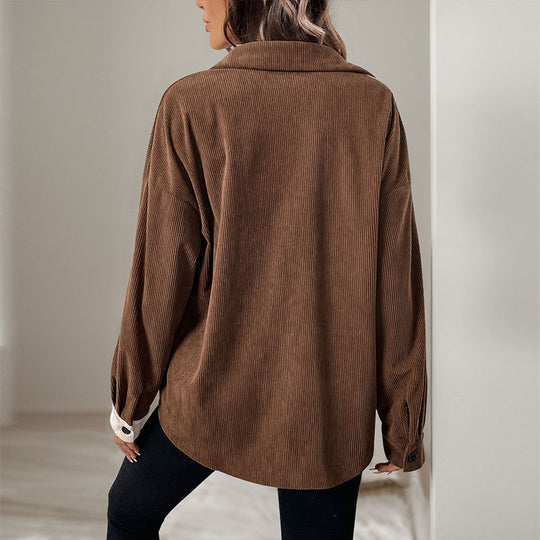 Damen Cordshemd mit moderner Farbkombination und lässigem Schnitt EB