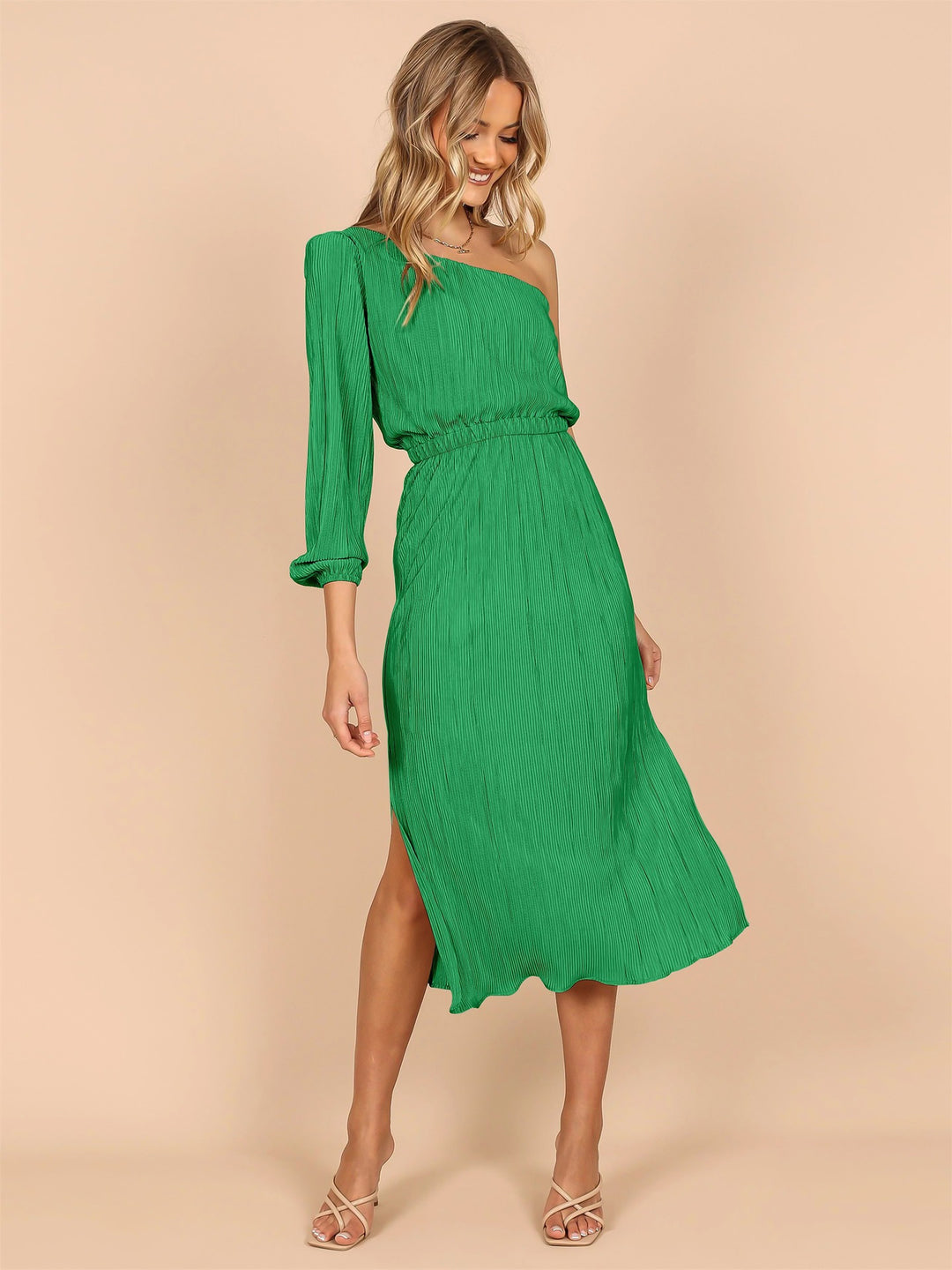 Damen Asymmetrisches Plisseekleid mit Taillengürtel EB